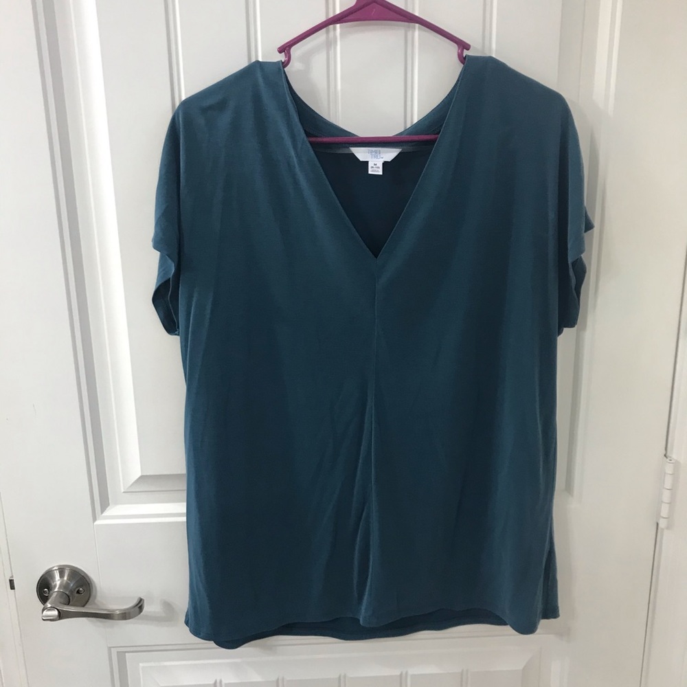 Dark teal v neck blouse tee